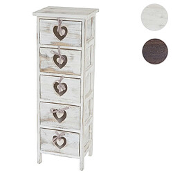 Mendler Commode / table d'appoint Forli / armoire, 5 tiroirs, 86x29x25cm, shabby, vintage ~ blanc 