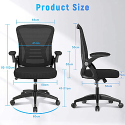 Chaises de bureau pour le bureau à domicile - avec accoudoirs rabattables à 90 ° et support lombaire - Chaises de bureau ergonomiques Rattantree pour la maison - Réglable en hauteur - Mobilier de bureau à domicile NOIR