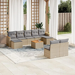 vidaXL Salon de jardin avec coussins 10 pcs beige résine tressée