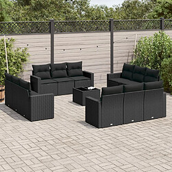 Maison Chic Salon de jardin avec coussins 13 pcs | Ensemble de Table et chaises | Mobilier d'Extérieur noir résine tressée -GKD12342