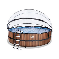 EXIT Piscine 450x122cm filtre a sable 12v Wood Marron avec Dome amovible