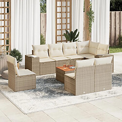 vidaXL Salon de jardin avec coussins 9 pcs beige résine tressée 