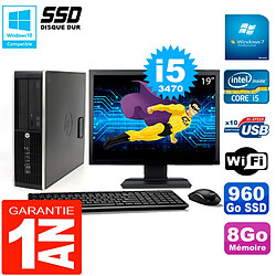 PC HP Compaq 8300 SFF Ecran 19" Core I5-3470 RAM 8Go Disque 960 Go SSD Wifi W7 - Occasion