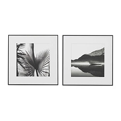 Pegane Ensemble de 2 tableaux imprimés de 2 paysage noir et blanc avec un cadre en bois noir- Longueur 100 x Profondeur 4 x Hauteur 50 cm 