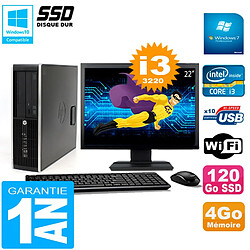 PC HP Compaq 8300 SFF Ecran 22" Core I3-3220 RAM 4Go Disque 120 Go SSD Wifi W7 · Occasion 