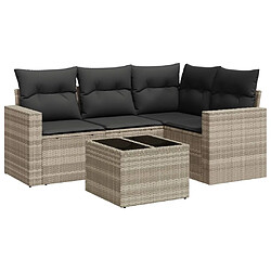 vidaXL Salon de jardin 5 pcs avec coussins gris clair résine tressée