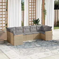 Maison Chic Ensemble à manger d'extérieur 7 pcs avec coussins,Salon de jardin,Mobilier de jardin mélange beige résine tressée -GKD204550