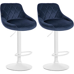 Decoshop26 Lot de 2 tabourets de bar siège pivotant sur 360° en tissu bleu et métal blanc 10_0004270 