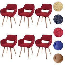 Mendler 6x chaise de salle à manger HWC-A50 II, fauteuil, design rétro des années 50 ~ tissu, rouge pourpre 