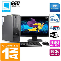 PC Fujitsu Esprimo E500 E85+ SFF G640 16Go Disque 480Go SSD Wifi W7 Ecran 27" - Occasion