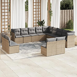 vidaXL Salon de jardin avec coussins 13 pcs beige résine tressée