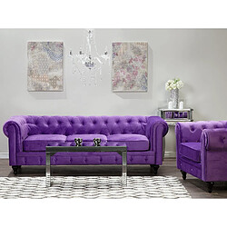 Beliani Canapé 3 places en velours violet CHESTERFIELD