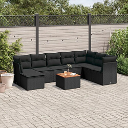 Maison Chic Ensemble Tables et chaises d'extérieur 9 pcs avec coussins,Salon de jardin noir résine tressée -GKD467814