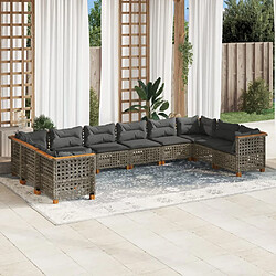 vidaXL Salon de jardin avec coussins 10 pcs gris résine tressée