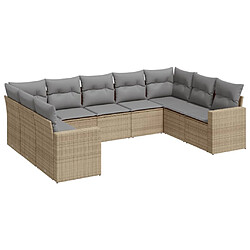 vidaXL Salon de jardin avec coussins 9 pcs beige résine tressée