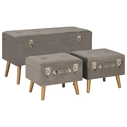 vidaXL Tabourets de rangement lot de 3 Gris Velours 