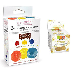 Scrapcooking 3 colorants liposolubles en poudre + paillettes dorées 