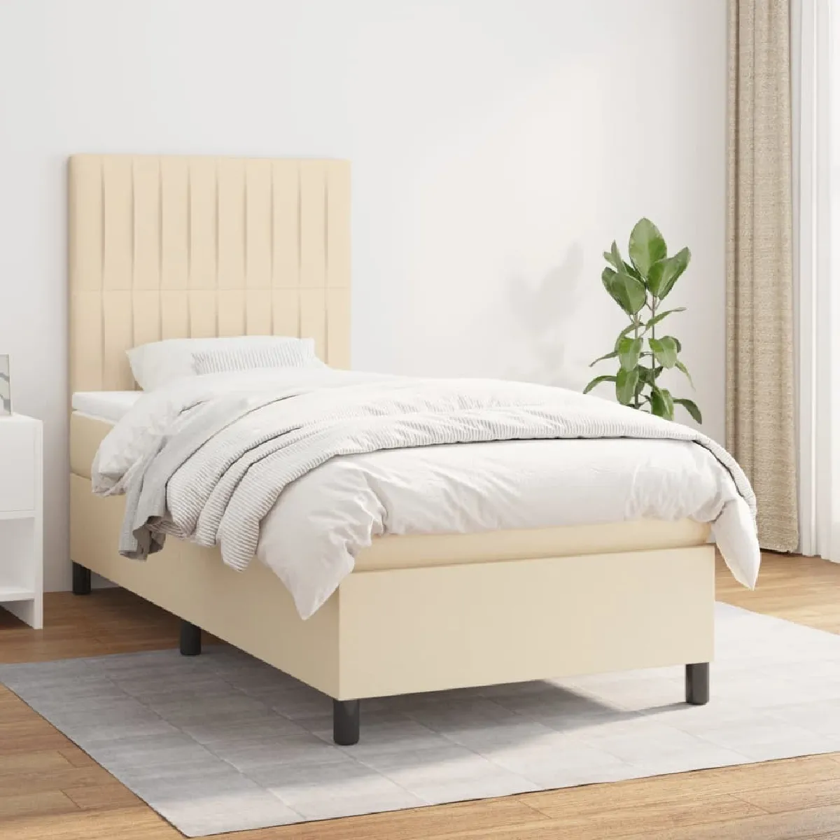 Maison Chic Lit Adulte - Lit simple Lit à sommier tapissier avec matelas moelleux - Meuble de Chambre - Crème 100x200 cm Tissu -MN89950