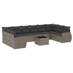 Maison Chic Salon de jardin 11 pcs avec coussins, Ensemble Tables et chaises d'extérieur gris résine tressée -GKD522572