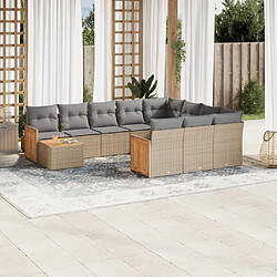 Maison Chic Salon de jardin 11 pcs avec coussins | Ensemble de Table et chaises | Mobilier d'Extérieur beige résine tressée -GKD76237