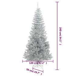 vidaXL Sapin de Noël artificiel avec support argenté 240 cm PET pas cher