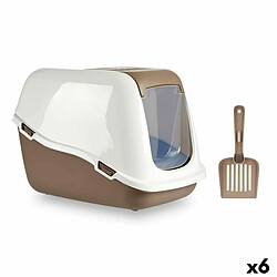 Mascow Bac à litière pour chats Blanc Beige Plastique 39,7 x 57 x 39 cm (6 Unités)