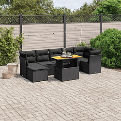 Maison Chic Ensemble Tables et chaises d'extérieur 8 pcs avec coussins,Salon de jardin noir résine tressée -GKD252082