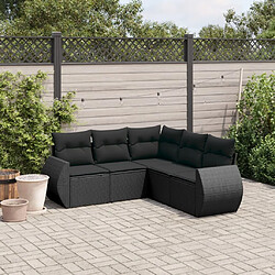 vidaXL Salon de jardin 5 pcs avec coussins noir résine tressée 