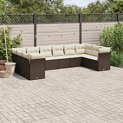 vidaXL Salon de jardin 10 pcs avec coussins marron résine tressée 