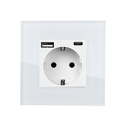 Avis Ledkia Prise avec port USB Schuko Type F avec Cadre Verre Modern Blanc