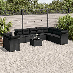 vidaXL Salon de jardin 11 pcs avec coussins noir résine tressée