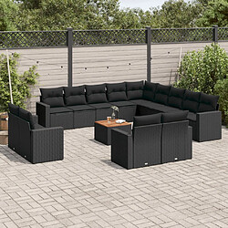 vidaXL Salon de jardin avec coussins 14 pcs noir résine tressée 