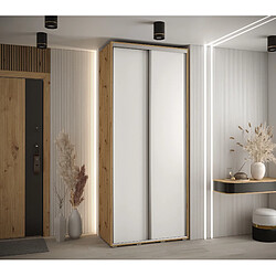 Abiks Meble Armoire à portes coulissantes Davos 1 235.2 x 110 x 60 2 portes coulissante (Chêne artisan/Blanc/Argent)