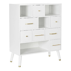 Pegane Commode, meuble de rangement en bois mélamine blanc et métal coloris doré - Longueur 76 x Profondeur 34 x hauteur 94 cm