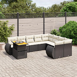 vidaXL Salon de jardin 10 pcs avec coussins noir résine tressée 