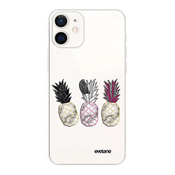 Coque iPhone 12 mini souple transparente Trio Ananas Motif Ecriture Tendance Evetane 