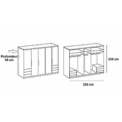 Inside 75 Armoire de rangement LISBETH 5 portes 6 tiroirs blanc 250 x 236 cm hauteur