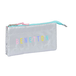 Trousse Fourre-Tout Triple Benetton Silver Argenté 22 x 12 x 3 cm 