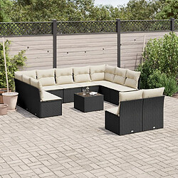 vidaXL Salon de jardin 12 pcs avec coussins noir résine tressée 