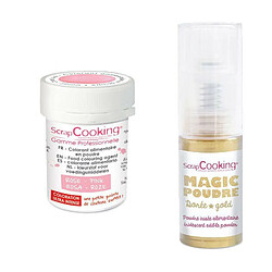 Scrapcooking Colorant alimentaire en poudre rose poudré + Poudre irisée dorée