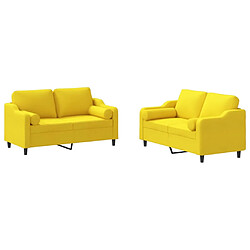 vidaXL Ensemble de canapés 2 pcs avec coussins jaune clair tissu