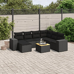 Maison Chic Ensemble Tables et chaises d'extérieur 8 pcs avec coussins,Salon de jardin noir résine tressée -GKD711145