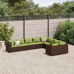 vidaXL Salon de jardin avec coussins 9 pcs marron résine tressée 