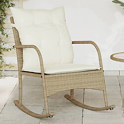 vidaXL Chaise à bascule de jardin avec coussins beige résine tressée 