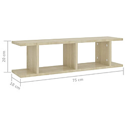 vidaXL Étagères murales 2 pcs Chêne sonoma 75x18x20 cm bois ingénierie pas cher