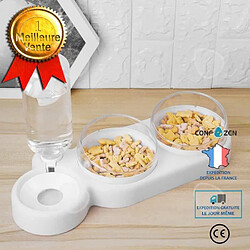 CONFO 3 en 1 Gamelle pour Petit Chat et Chien Distributeur d'Eau Gamelle Double 360° Rotation Blanc