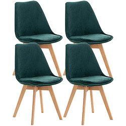 Decoshop26 Lot de 4 chaises de salle à manger design scandinave en tissu velours vert pieds bois clair CDS10386