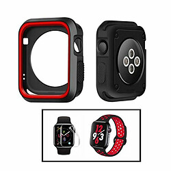 PHONECARE Kit Coque Military DoubleColor + Bracelet Bicolore SportStyle + Film de Hydrogel pour Apple Watch Series SE - 44mm - Noir / rouge