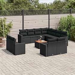 vidaXL Salon de jardin 12 pcs avec coussins noir résine tressée 