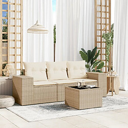 Maison Chic Salon de jardin avec coussins 4 pcs, Ensemble Tables et chaises de jardin,, Ensemble Tables et chaises de jardin, beige résine tressée -GKD116854